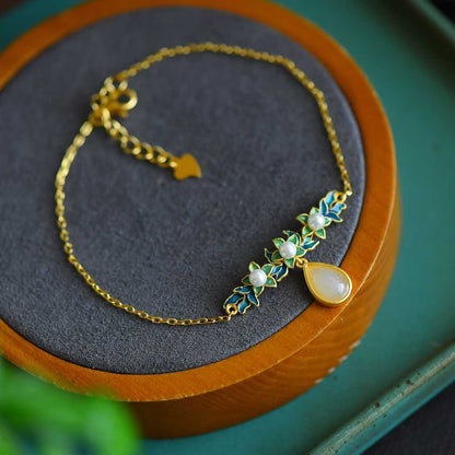 925 Silver Inlaid Nephrite Jewelry Set with Thick Matte Gold