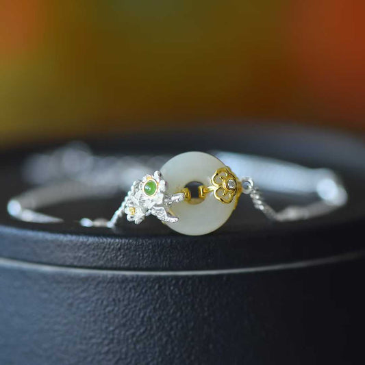 925 Silver Inlaid Hetian Nephrite "June Lotus (Twelve Flower Gods)" Jewelry Set