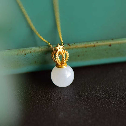 925 Silver Inlaid Nephrite Crown Pendant