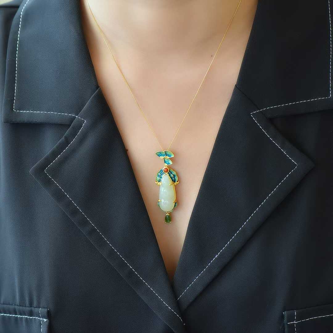 925 Silver-Inlaid Hetian Jade Pendant "May All Wishes Come True"