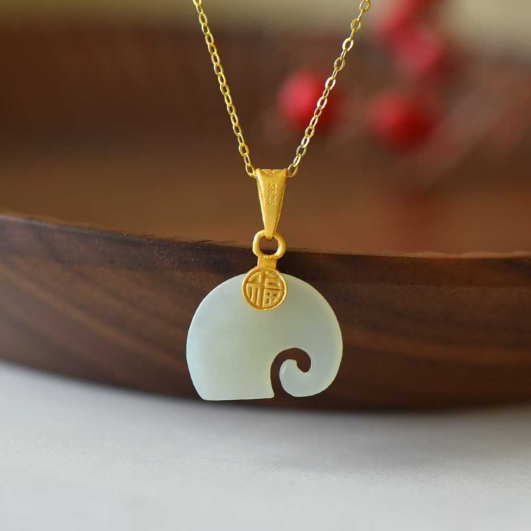 925 Silver-Inlaid Hetian Jade Pendant with "Auspicious Elephant" Design