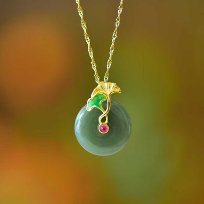 925 Silver Inlaid Hetian Nephrite "Peace Buckle & Lifetime of Good Fortune" Pendant/Jewelry Set