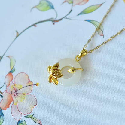 925 Silver Inlaid Hetian Nephrite Peace Ring & Lotus Pendant