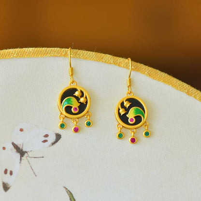 925 Silver Inlaid Hetian Black Nephrite "Lily of the Valley in Bloom" Earrings