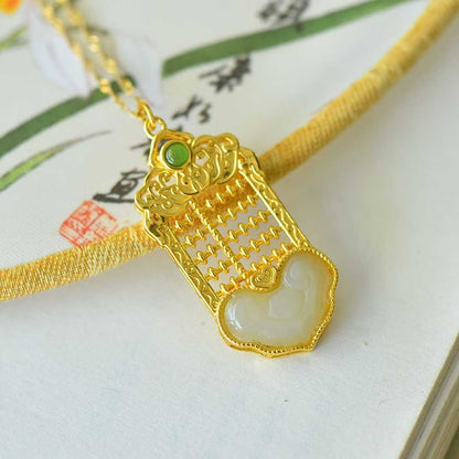 925 Silver Inlaid Hetian Nephrite "Ruyi Abacus" Pendant