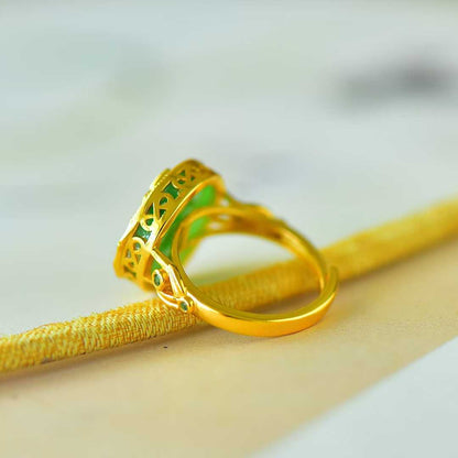 925 Silver Inlaid Green Jadeite "Steady Progress" Ring