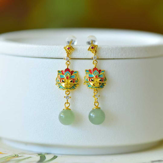 925 Silver Inlaid Hetian Nephrite "All Wishes Come True & Sunny Water Bead" Earrings