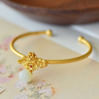 925 Silver Inlaid Hetian Nephrite "Lotus Bead" Bracelet