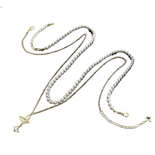 Ladies High-end Butterfly Mother-of-Pearl Stacking Necklace