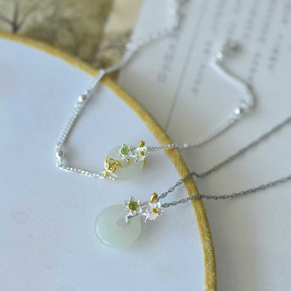 925 Silver Inlaid Hetian Nephrite "December Daffodil (Twelve Flower Gods)" Jewelry Set