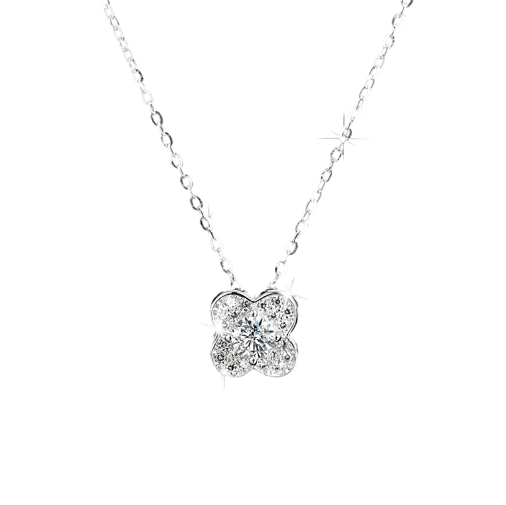 Exquisito y moderno collar colgante de hierba de cuatro hojas de la suerte