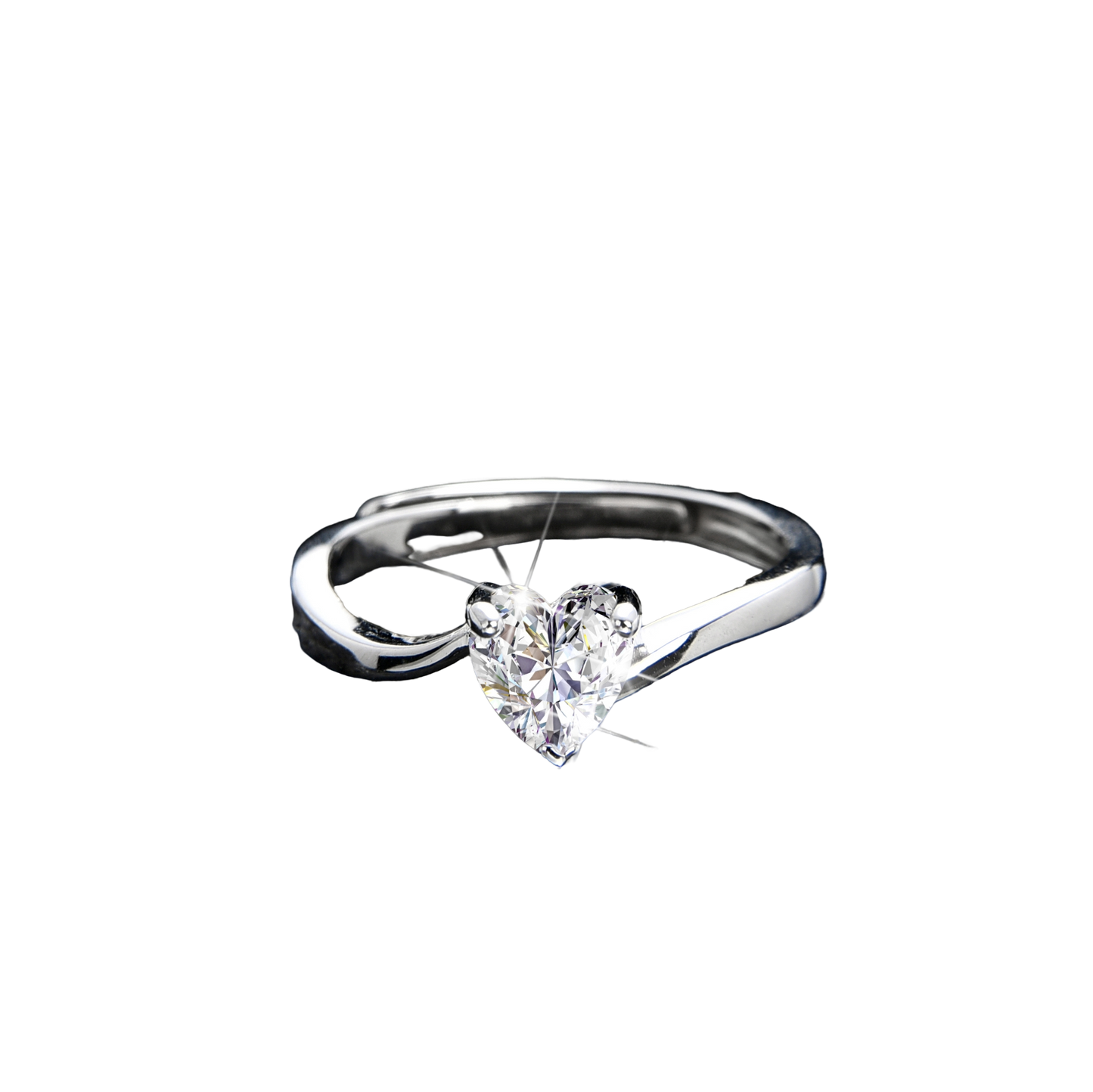 Elegante anillo abierto de circonita cúbica en forma de corazón