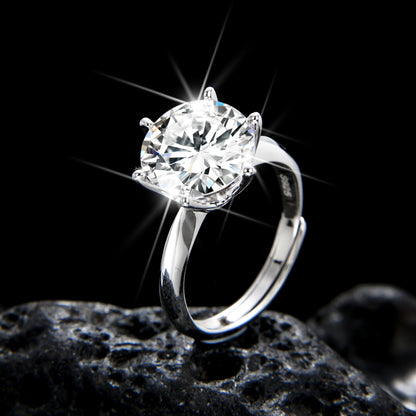 Anillo abierto de circonita de seis garras con diseño sencillo de alta gama