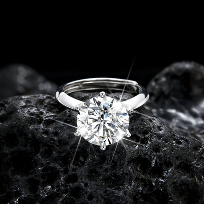 Anillo abierto de circonita de seis garras con diseño sencillo de alta gama