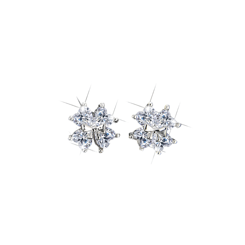 Pendientes de circonita cúbica con trébol de cuatro hojas, nobles y elegantes.