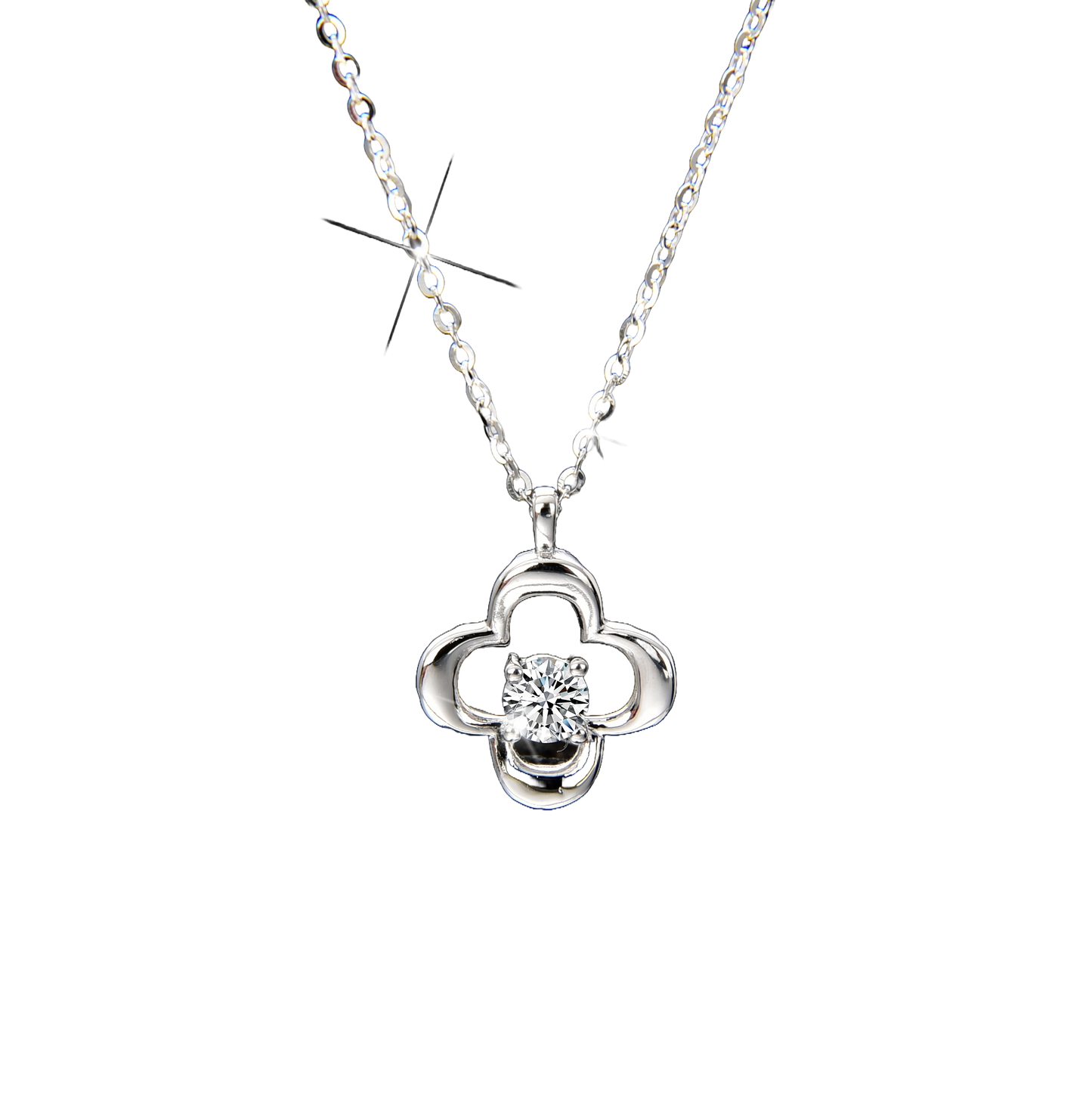 Hollow Four-Leaf Clover Zircon Pendant Necklace