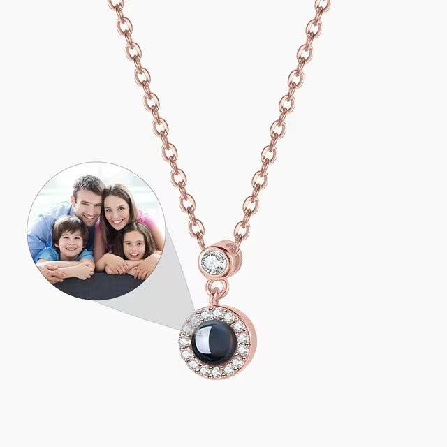 Photo projection zircon necklace
