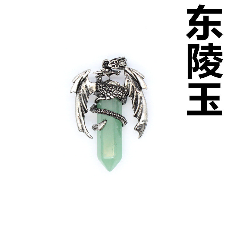 Vintage flying dragon hexagonal column crystal pendant
