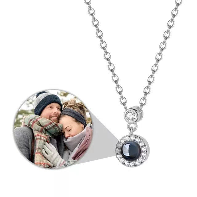 Photo projection zircon necklace