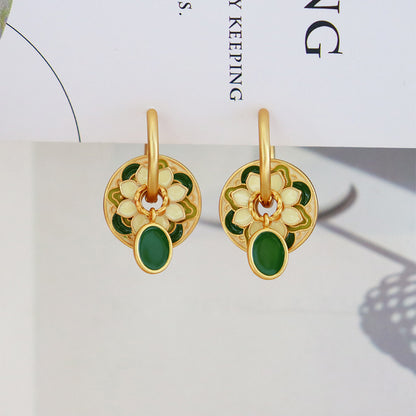 Chinese ancient style colorful flower enamel earrings
