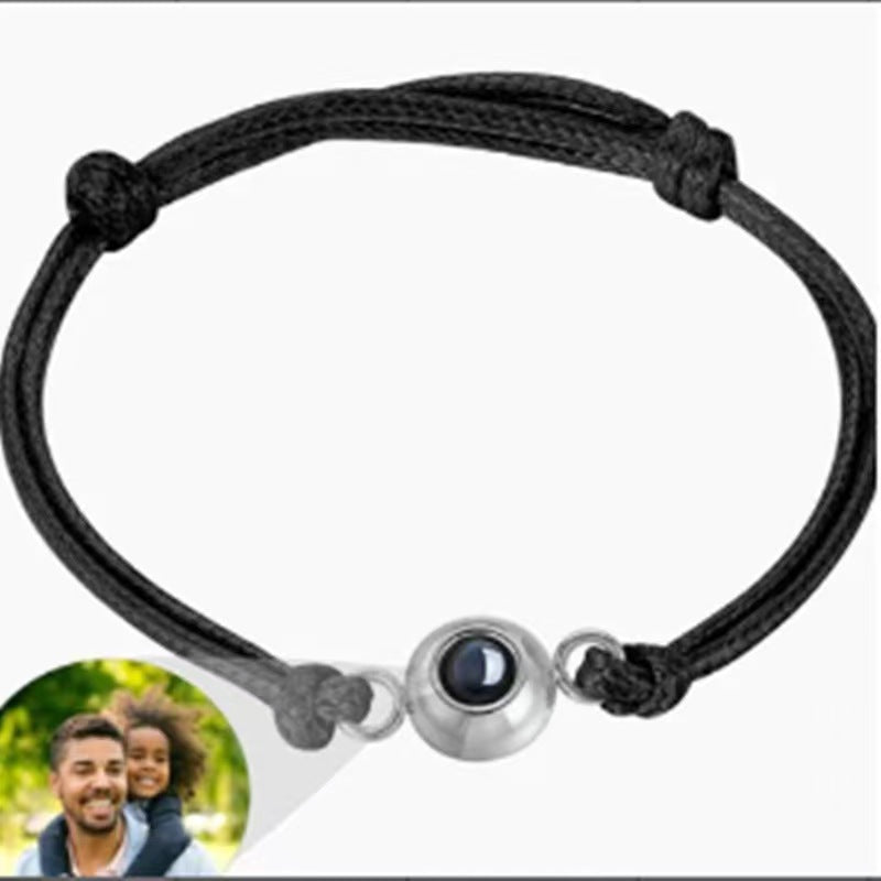 Photo projection pearl woven cord bracelet