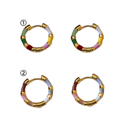 Pendientes de esmalte con goteo de aceite colorido y personalidad retro