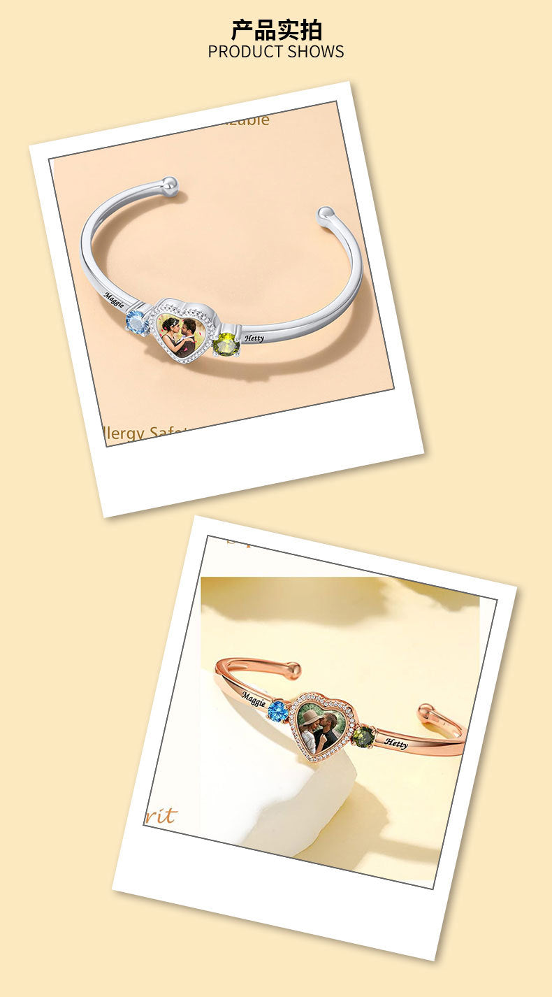 Custom photo heart photo bracelet