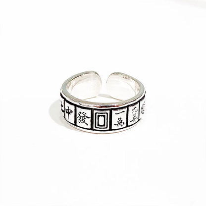 Anillo abierto de plata de ley con diseño de mahjong