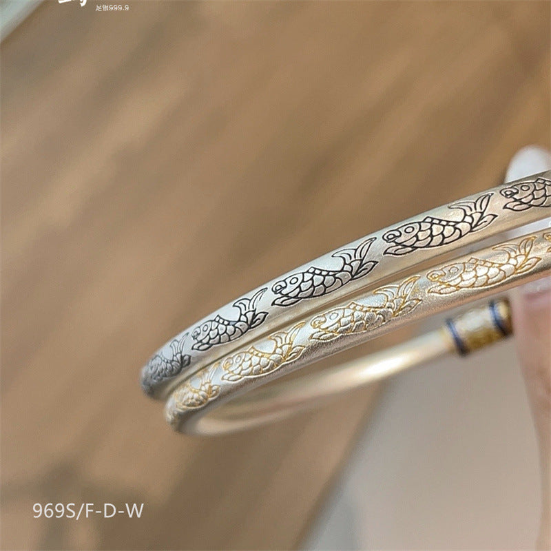 Chinese enamel pattern round stick sterling silver bracelet
