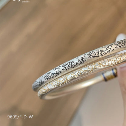 Chinese enamel pattern round stick sterling silver bracelet