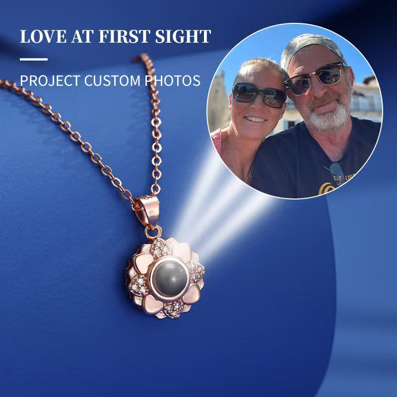 Photo projection sunflower necklace