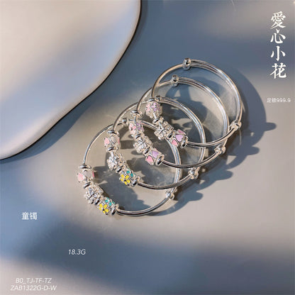 China A pair of sterling silver heart circle bracelets for children
