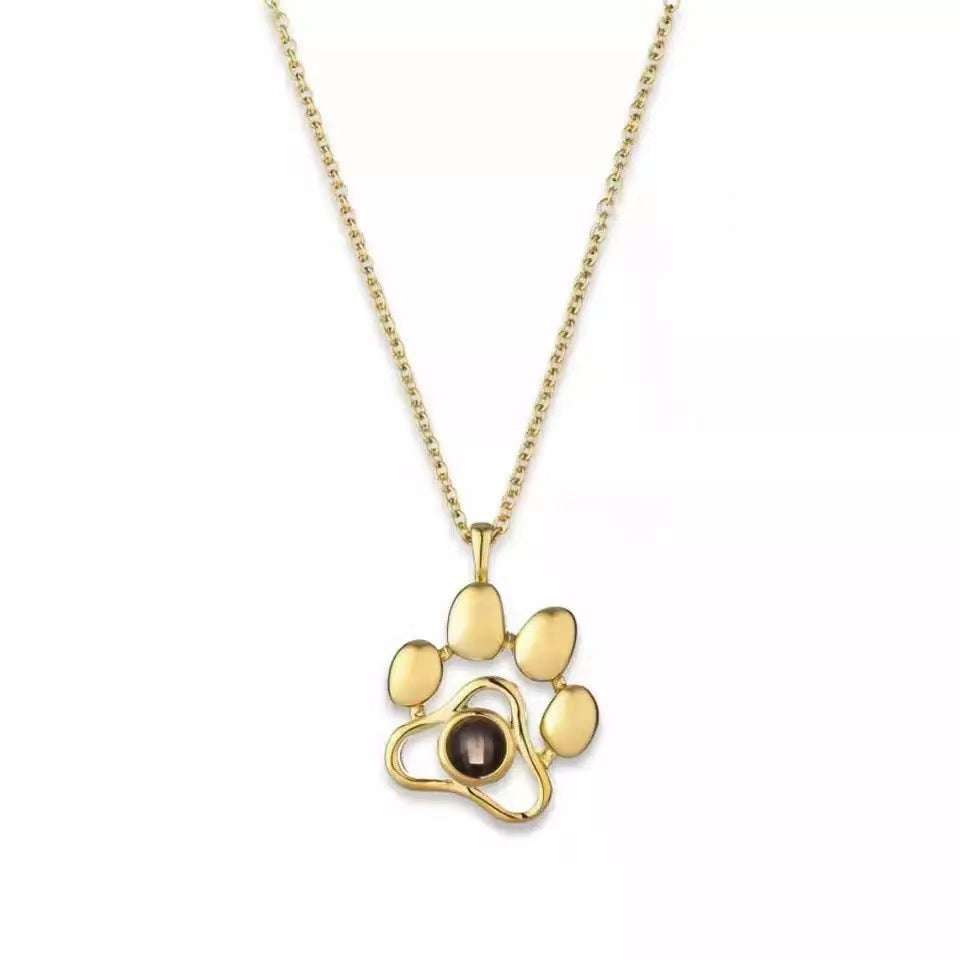 Photo projection dog paw necklace