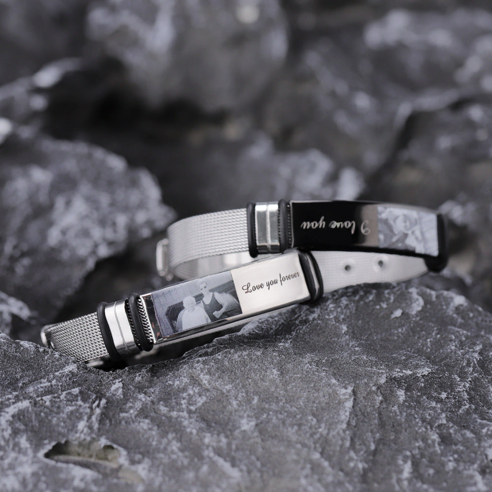 Pulsera tejida grabada para hombre 