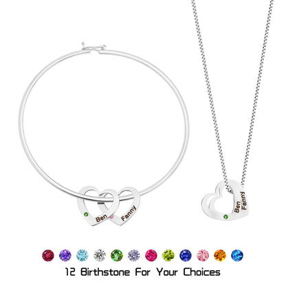 Engraved peach heart birthstone bracelet
