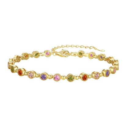 Pulsera de tenis con cadena de cuentas redondas de circonitas de colores de alta calidad