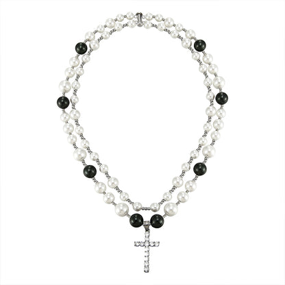 Cadena de hip hop con colgante de cruz de perla; 