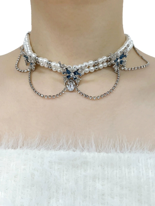 Collar de mariposa con perlas y efecto de danza de mariposa 