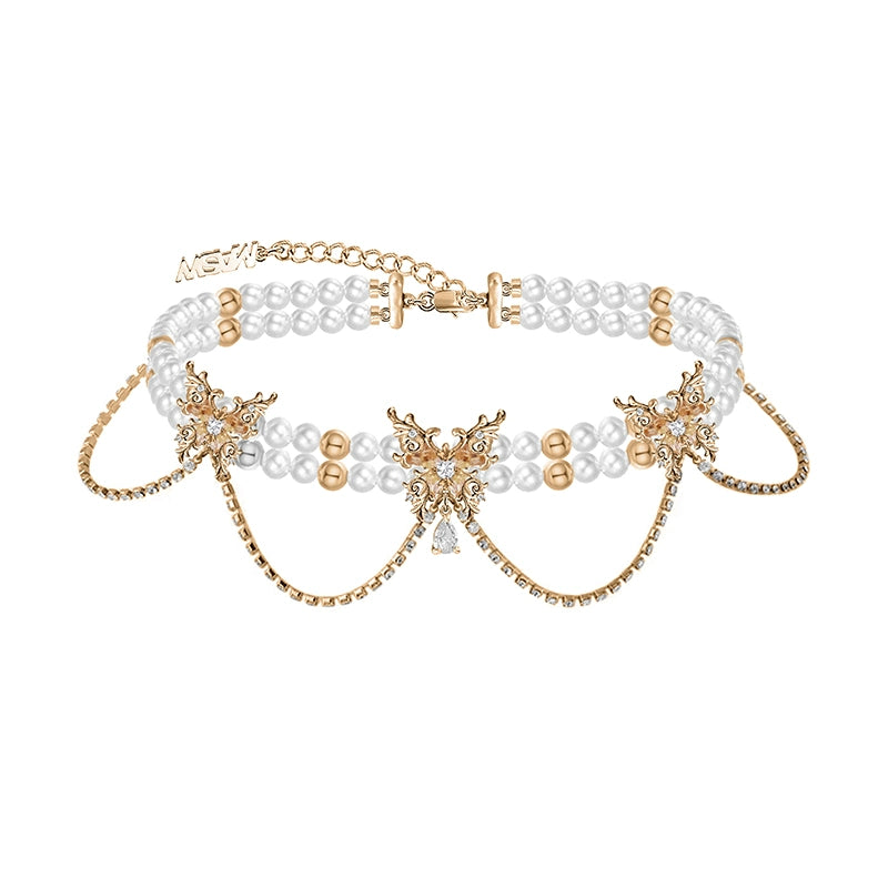 Collar de mariposa con perlas y efecto de danza de mariposa 