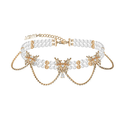 Collar de mariposa con perlas y efecto de danza de mariposa 
