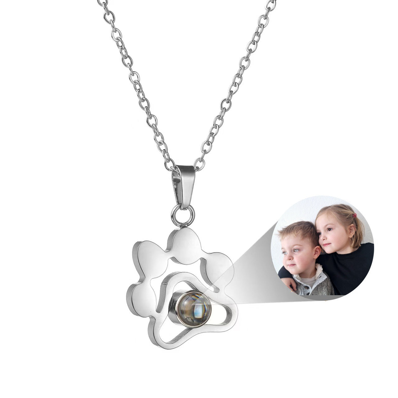 Photo projection dog paw necklace