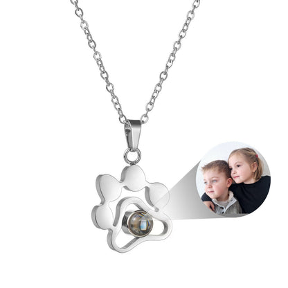 Photo projection dog paw necklace