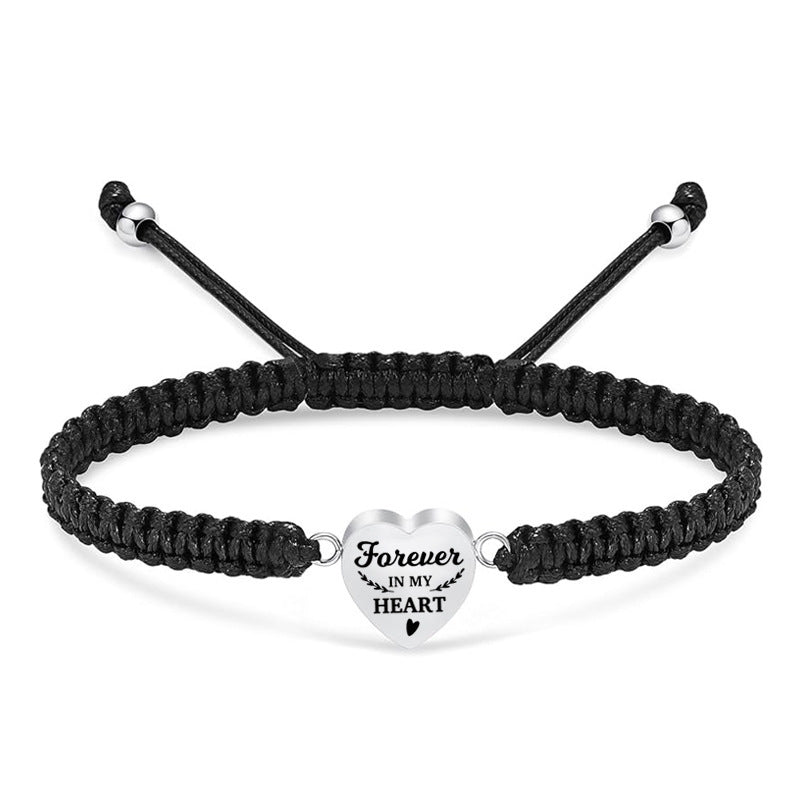 Engraved heart-shaped woven rope bracelet