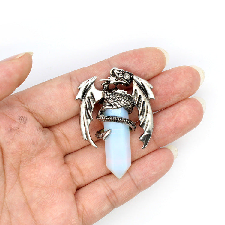 Vintage flying dragon hexagonal column crystal pendant