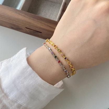 Pulsera de tenis con cadena de cuentas redondas de circonitas de colores de alta calidad