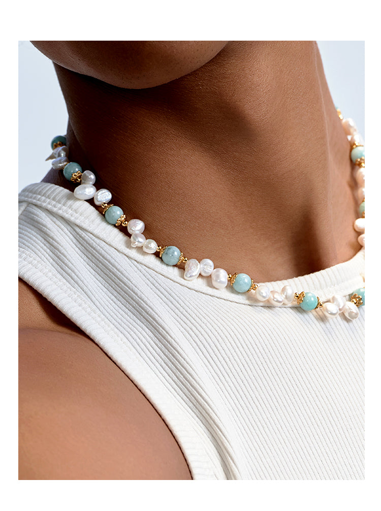 Collar hip-hop con perla de piedra natural 