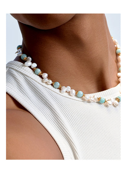 Collar hip-hop con perla de piedra natural 