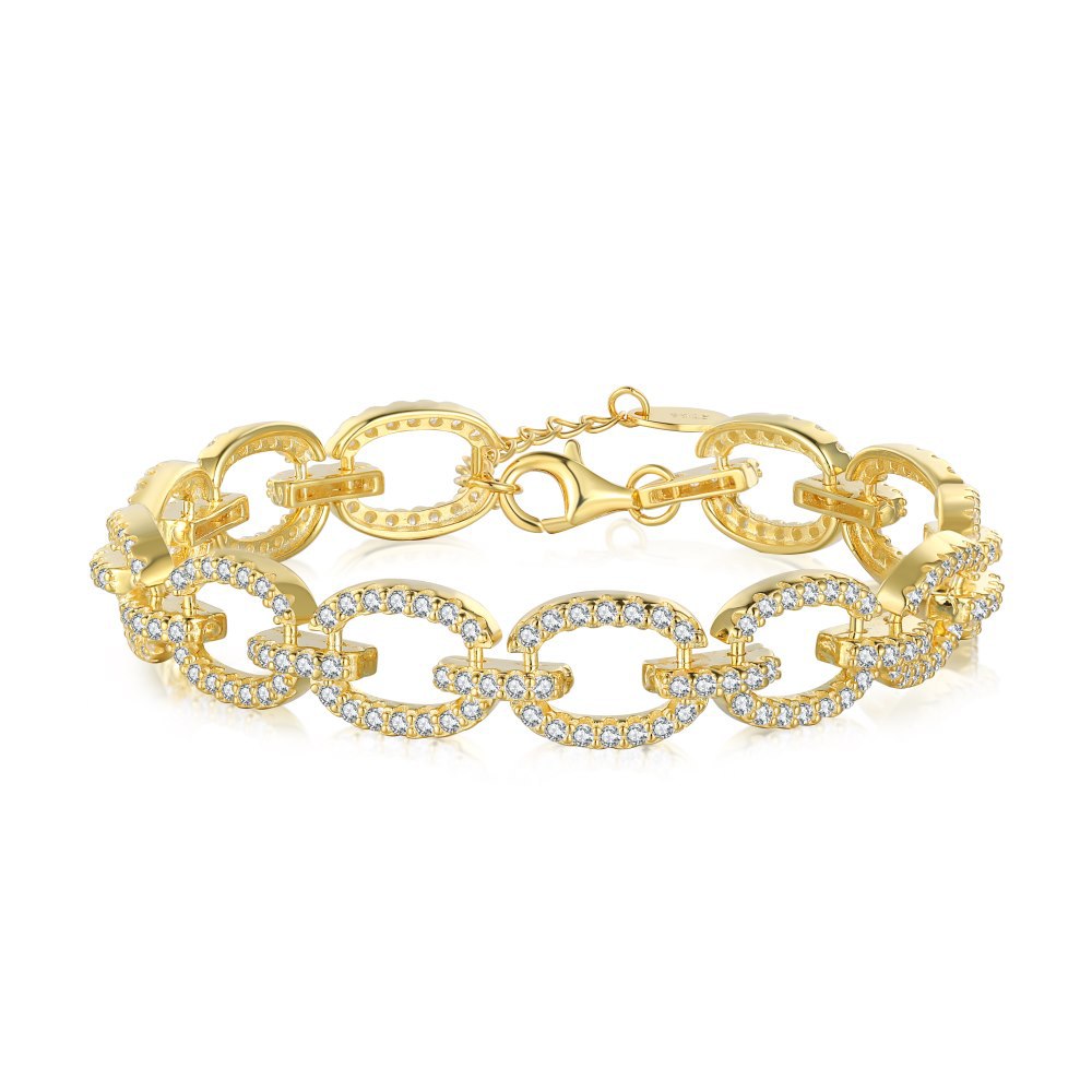 Pulsera hueca de plata de ley con microincrustaciones de circonitas y diamantes.