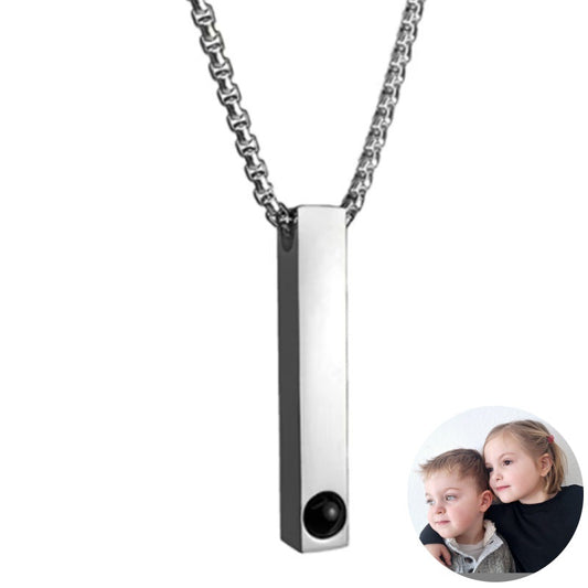 Photo Projection Cube Column Pendant Necklace