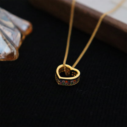 Women's simple personality colorful zircon heart necklace